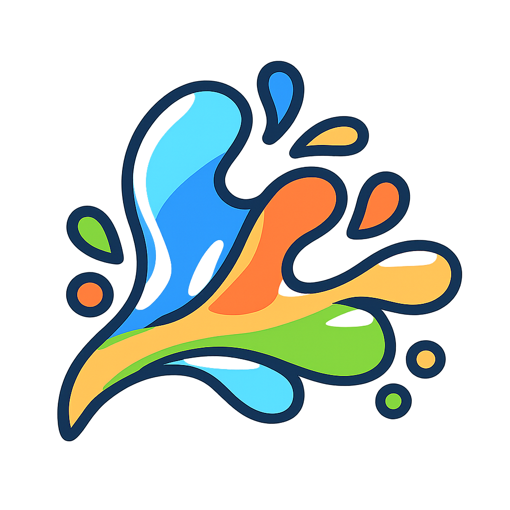 lineart very simple icon represnting fluid art using blue orange green and yellow colours-1