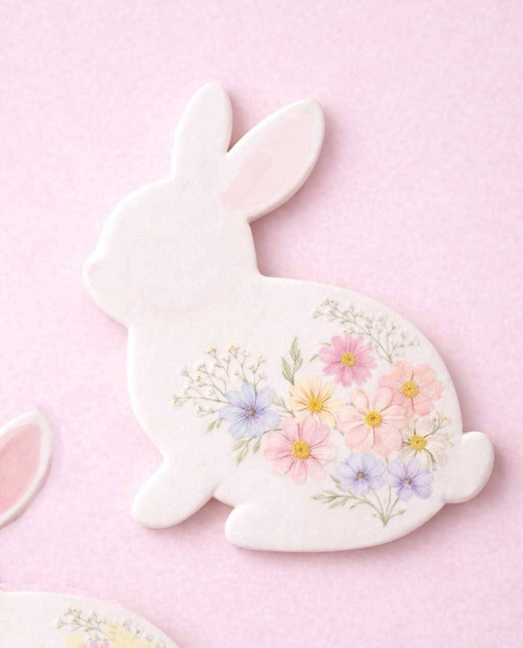 Easter clay bunny with pressed flowers - small