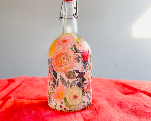 Decoupage Glass Bottle Flowers Workshop Kids Sydney