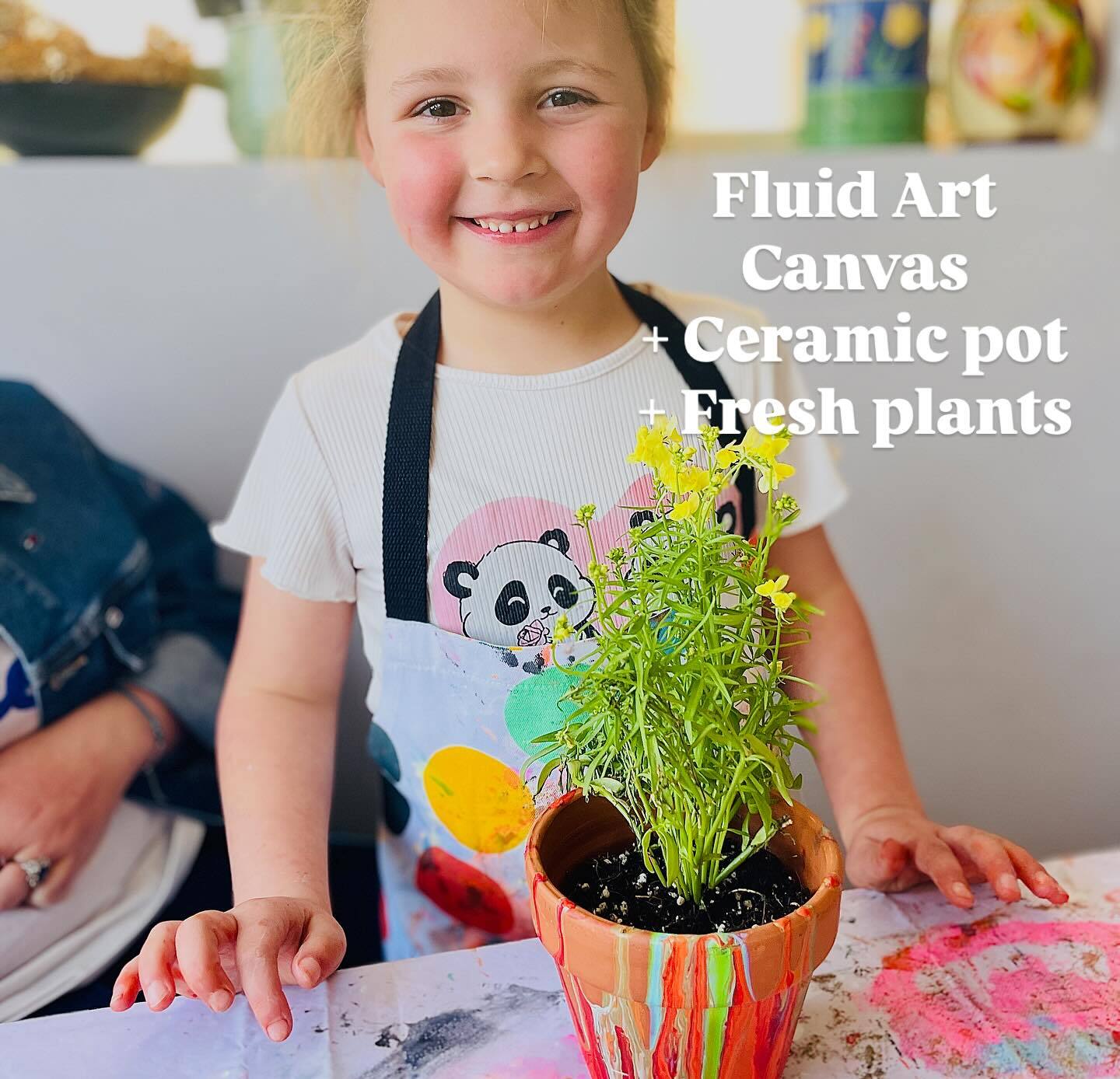 Fluid art ceramic pot fresh herbs workshop for kids