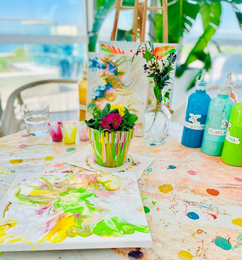 Sage by Morna Fluid art canvas flower pot and flowers IMG_3431